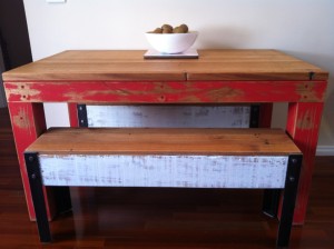 Red Legged Table & Bench Seats