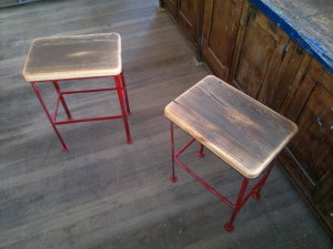 Red Metal & Timber Stools