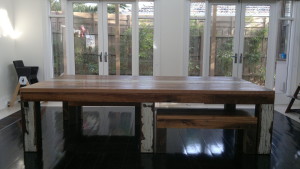 Semi Industrial:Rustic Dining Table 12-14 Seater Side View