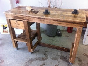 Workbench Style Breakfast Bar With Wine Box Drawer