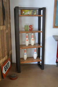 Metal Shelving Unit with Aged Cheese Board Shelves