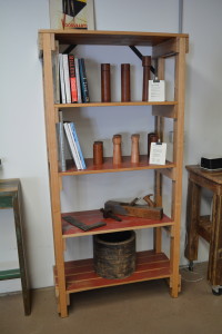 Shelving Unit with Red Shelves