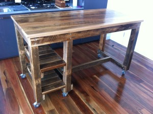 Bespoke Workbench Style Breakfast Bar - With Messmate Top & Twin Shelves