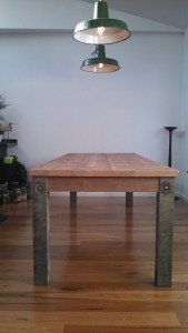 Bespoke Dining Table - Client's Own Salvaged Oregon with Our Hardwood Legs