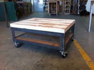 Bespoke Coffee Table Trolley - Angle Iron & Salvaged Oregon with Original Paint