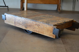 Reclaimed Coffee Table Trolley / Cart with Original Castors & Steering Stick