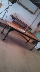 Reclaimed Green Industrial Dining Table with Castors