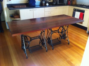 Jarrah Table Top with Antique Sewing Bases