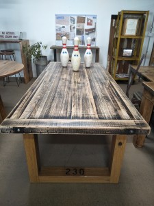 Reclaimed Northcote Bowling Alley Dining Table Top with Tallow Wood Box Ends