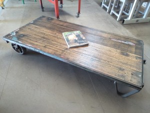 Industrial Trolley Coffee Table with Recycled Hardwood Top