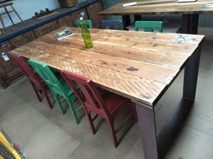 Recycled Aged Oregon Dining Table with Flat Bar Box Ends