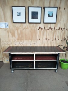 Entertainment Unit - Recycled Door, Remodelled Buffet on Metal Castors