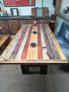 Industrial Style H-Frame with Recycled Hardwood inc Salvaged Western Oval Seating-Top View