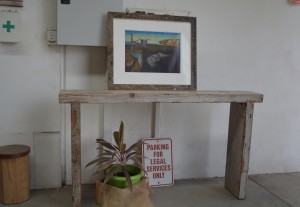 Recycled & Distressed Oregon Slab Hall Table / Console with Original White Paint